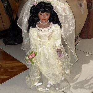 Elegant vintage hard to find Bridal Doll with rose boutique